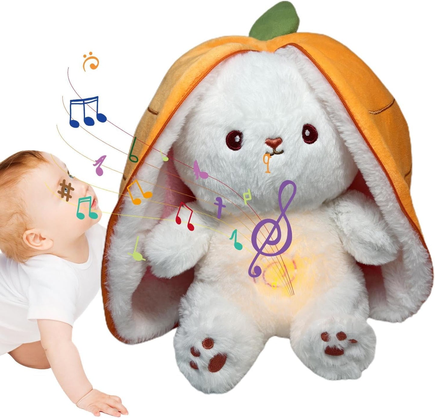 Sleeping Rabbit Plush Breathing,Calming music,sound of breathing,glowing heart