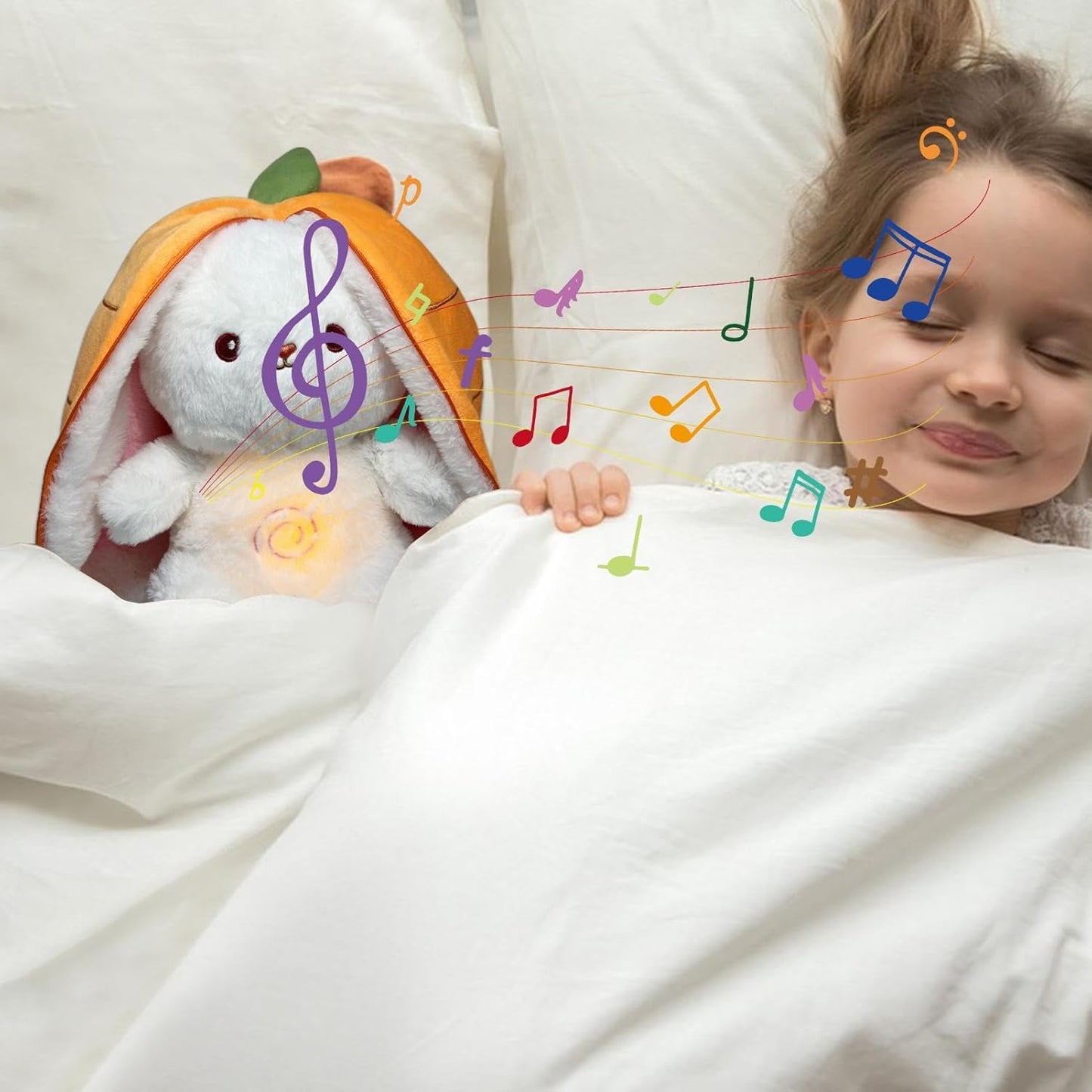 Sleeping Rabbit Plush Breathing,Calming music,sound of breathing,glowing heart