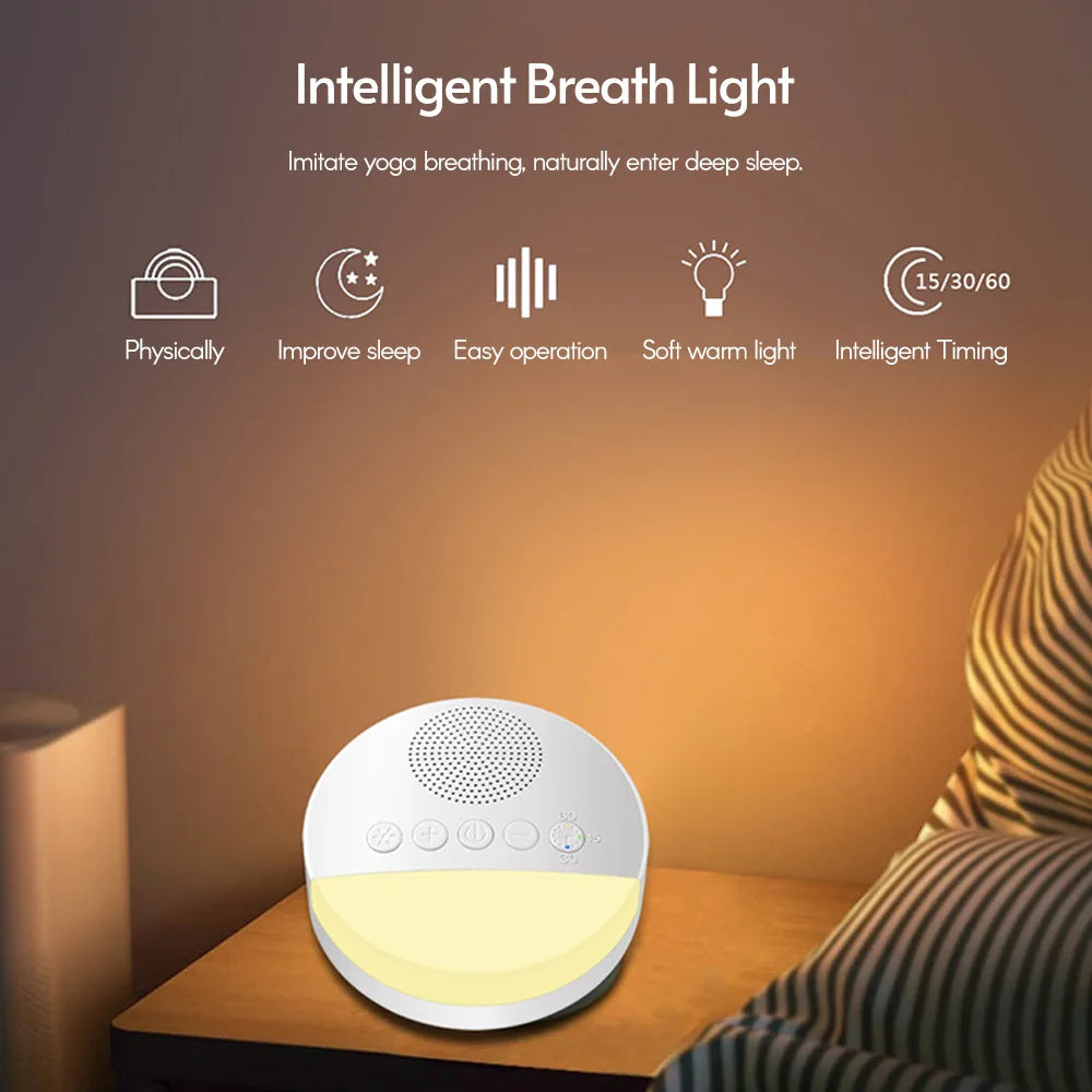 White Noise Sleep Machine Built-in 6 Soothing Sound Soft Breath Light 15/30/60 Intelligent Timing